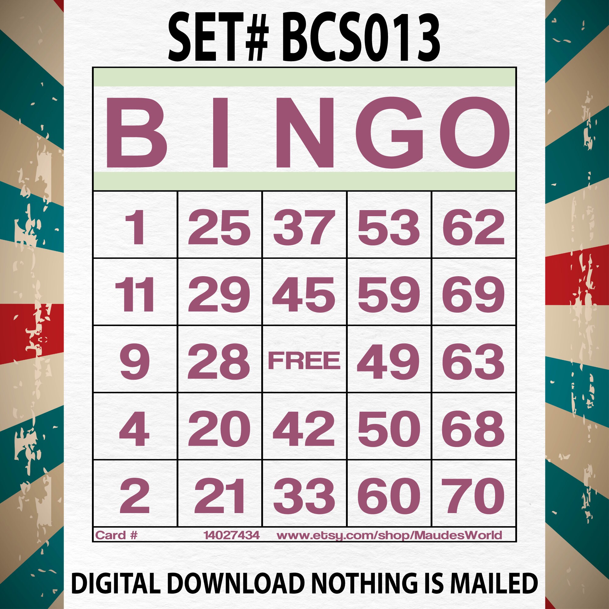 1200 Cards + 100 Cards Free Printable Bingo, 1 per Page, Large ...