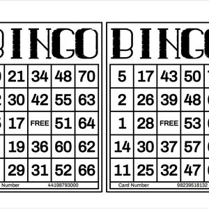 1200 afdrukbare bingokaarten, 2 per pagina, groot, activiteiten voor senioren, kinderen, vakanties, feestspellen voor volwassenen, zoombingokaarten, 1-75 bal