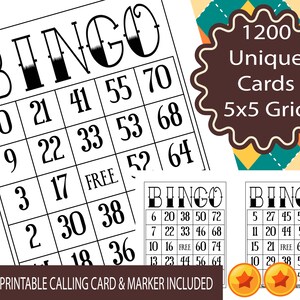 1200 Printable Bingo Cards, 1 per page, Party Favors Supplies For All Occasions, 1-75 Ball Classic Bingo Game Instant Download