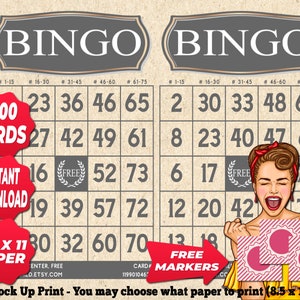 1200 cartelle Bingo colore grigio tema vintage PDF stampabile istantaneamente divertente festa da 1 a 75 palline gioco classico