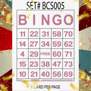 1200 Cards + 100 Cards Free Printable Bingo, 1 per page, Large, Activities for Seniors, Kids, Holidays, Parties Games for Adults BCS005