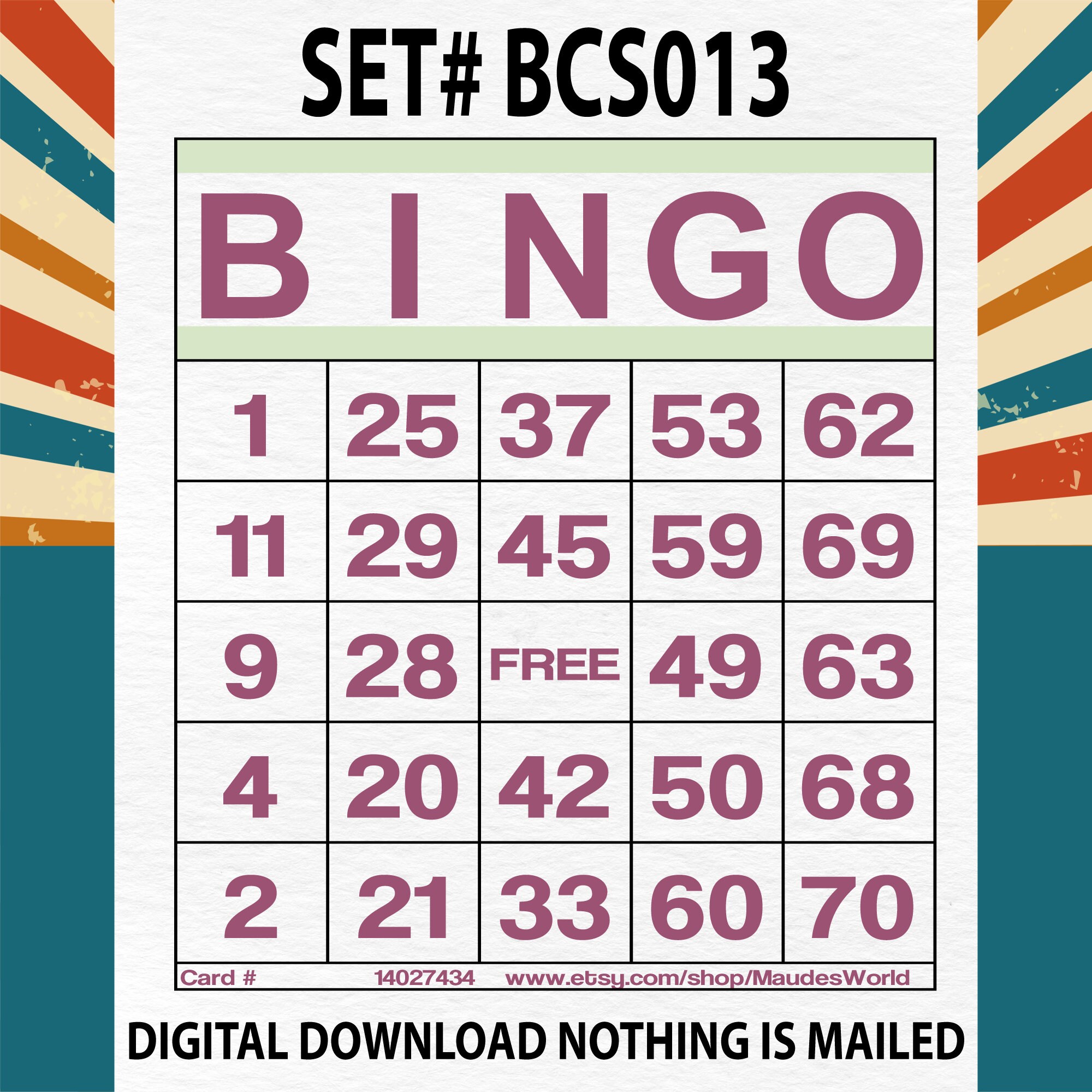 1200 Cards + 100 Cards Free Printable Bingo, 1 per Page, Large ...