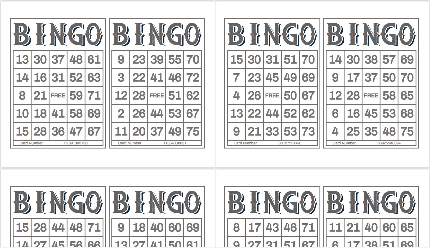 1200 Cards 100 Cards Free Printable Bingo 2 per Page - Etsy