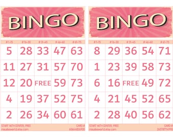 Retro Style Pink Bingo Card 1200 Einzigartige Karten Keine Wiederholungen Druckbare PDF Digitaler Download 2 Karten pro Seite Perfekt für Partys, Events, Geburtstage