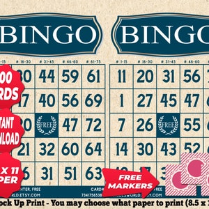 1200 bingokaarten marineblauwe kleur Vintage thema PDF Instant afdrukbare leuke partij 1 tot 75 ballen klassiek spel