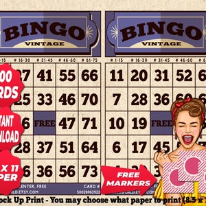 1200 cartelle Bingo colore viola tema vintage PDF stampabile istantaneamente divertente festa raccolta fondi da 1 a 75 palline gioco classico BC008
