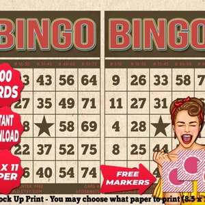 1200 kart bingo kolorowe vintage motyw PDF natychmiastowy wydruk zabawa impreza 1 do 75 kulek klasyczna gra BC042