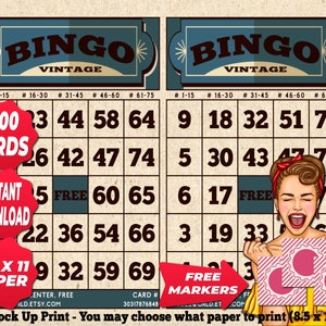 1200 bingokaarten blauwe kleur Vintage thema PDF Instant afdrukbare leuke partij 1 tot 75 ballen klassiek spel BC014