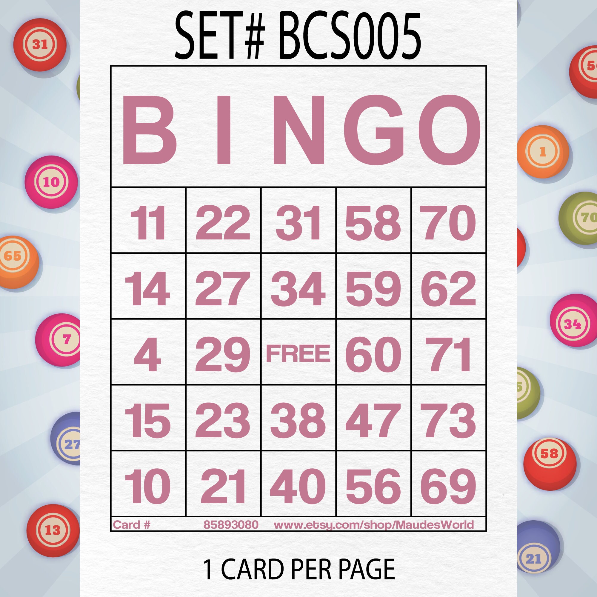 1200 Cards + 100 Cards Free Printable Bingo, 1 per Page, Large ...