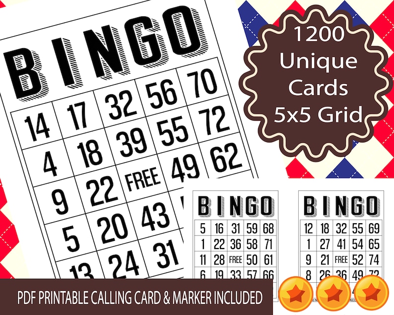 1200 Printable Bingo Cards, 1 per Page, Party Favors Supplies for All ...