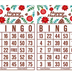 1200 cartões de bingo para impressão, 2 por página, grande, jogo de bingo de Natal, design de feriados, download instantâneo Imprimir PDF Bingo,