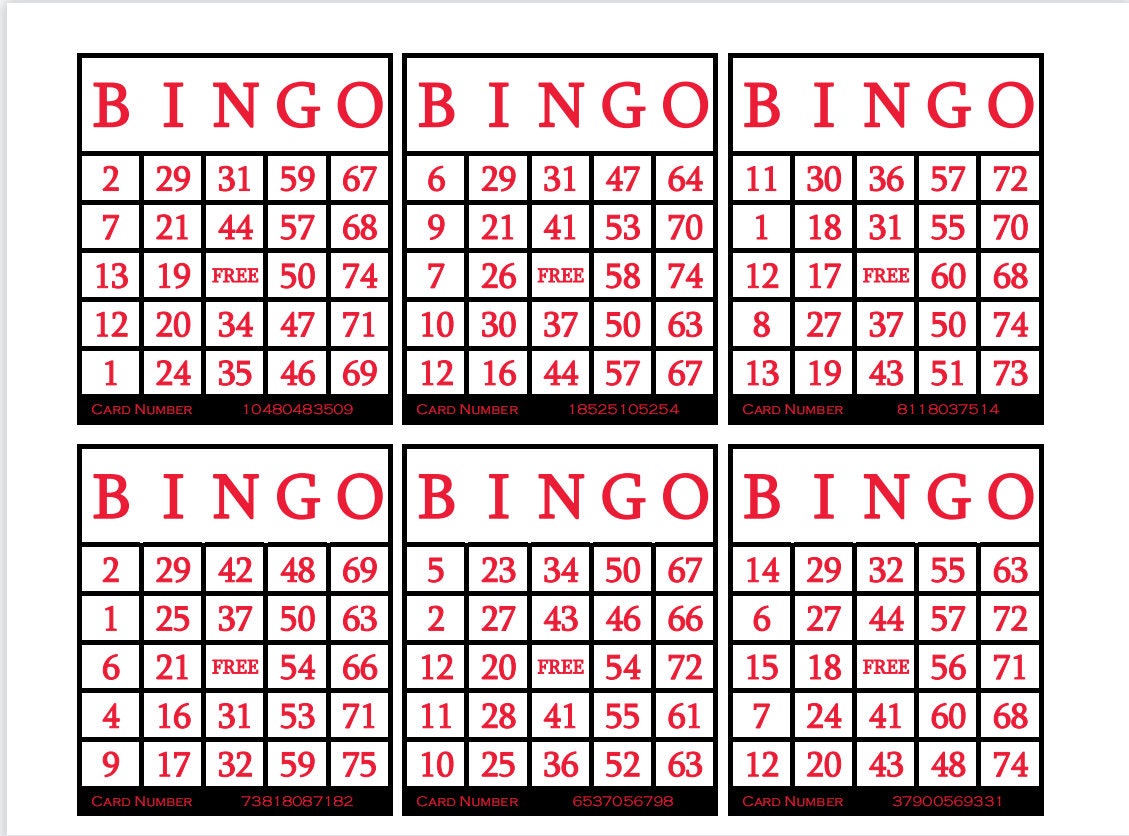 3600 Printable Bingo Cards, 6 per Page, Large, Holidays, Parties Games
