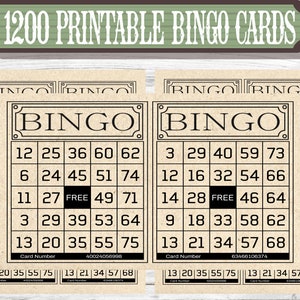 1200 afdrukbare bingokaarten + 100 bonus gratis - klassiek bingospel met 75 ballen, perfect voor feesten en inzamelingsacties Directe pdf-download