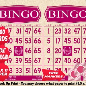 1200 cartelle Bingo colore rosa tema vintage PDF stampabile istantaneamente divertente festa da 1 a 75 palline gioco classico