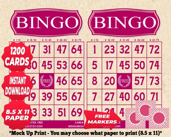1200 Bingo Cards Pink Color Vintage Theme PDF Instant