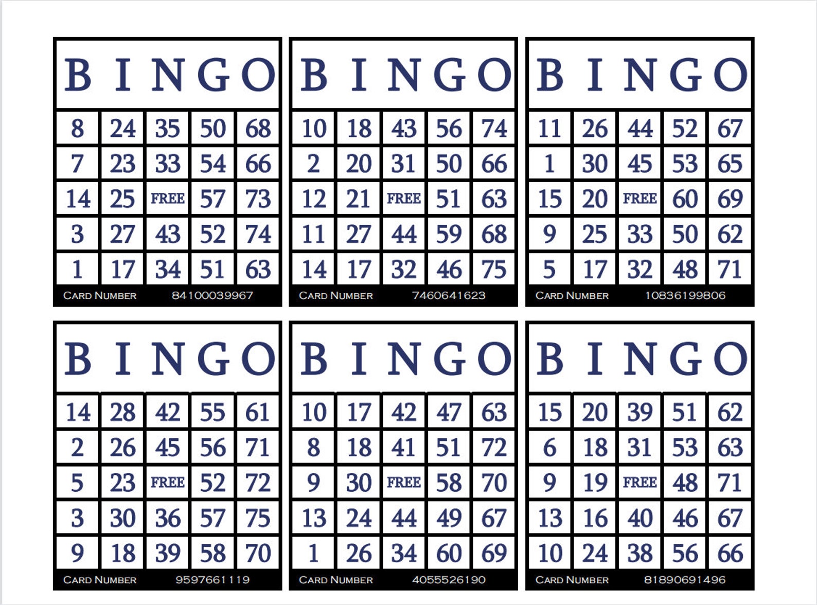 3600 Printable Bingo Cards, 6 per Page, Large, Activities for Seniors
