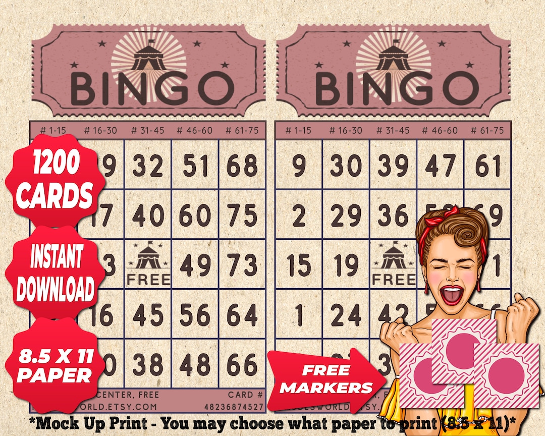 1200 Bingo Cards Rustic Pink Color Vintage Theme PDF Instant Printable