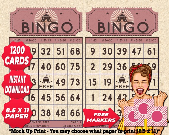1200 Bingo Cards Rustic Pink Color Vintage Theme PDF Instant