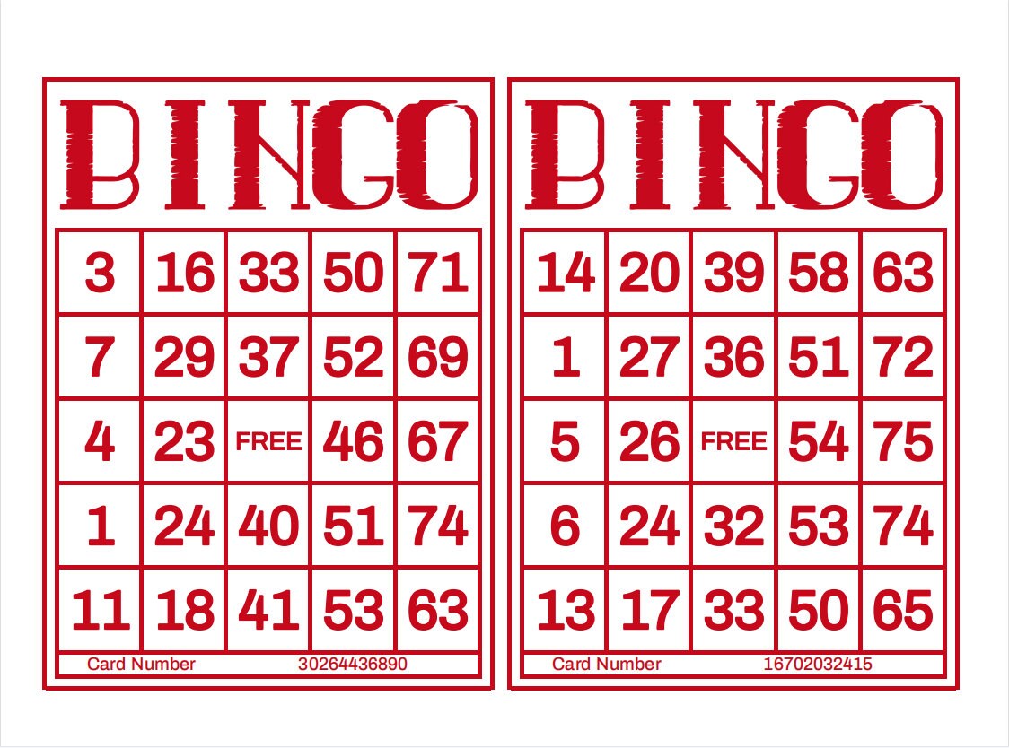 1200 Karten + 100 Karten Free Printable Bingo, 2 pro Seite, Groß, Partyspiele für Erwachsene, Kinder, Senioren, Klassische Bingokarten 1-75 Bälle