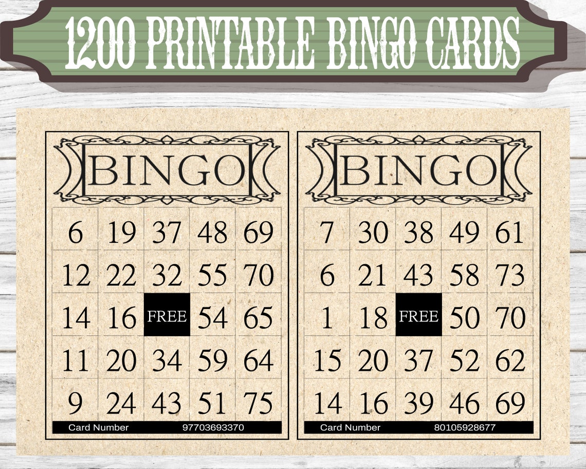 Classic Game Bingo Cards Printable Instant Download 1200 Cards 2 per ...