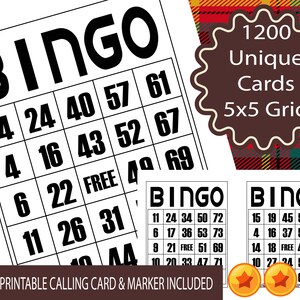 1200 Printable Bingo Cards, 1 per page, Minimalist PDF Format For All Occasions, 1-75 Ball Classic Bingo Game Instant Download