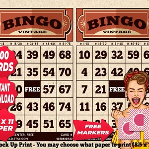 1200 bingokaarten oranje getinte kleur Vintage thema PDF Instant afdrukbare leuke partij voor alle leeftijden 1 tot 75 ballen klassiek spel BC009