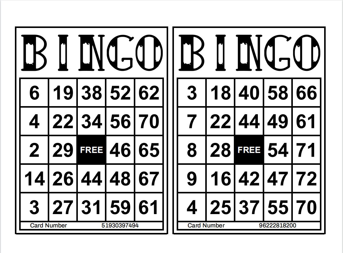 1200 Printable Bingo Cards, 2 per page, Large, Parties Games for Adults and Kids, Birthdays and Occasions, Free 1-75 Ball Caller and Markers
