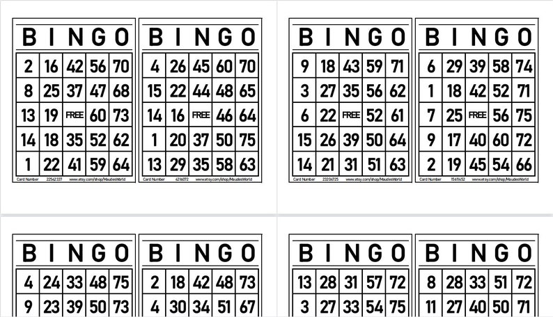 1200 Printable Bingo Cards, 2 per Page, Large, Activities for Holidays ...