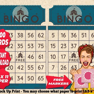 1200 cartelle Bingo colorate a tema vintage PDF stampabile istantaneamente Fun Party da 1 a 75 palline Gioco classico BC032