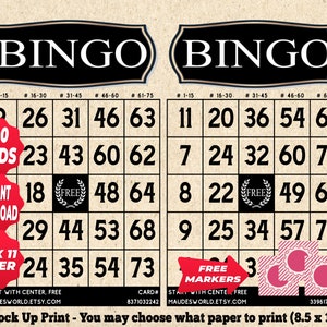 1200 cartelle Bingo colore nero tema vintage PDF stampabile istantaneamente divertente festa da 1 a 75 palline gioco classico