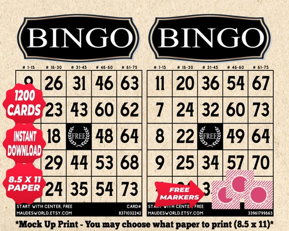 1200 Bingo Cards Black Color Vintage Theme PDF Instant - Etsy