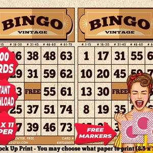 1200 cartelle Bingo colore giallo senape tema vintage PDF stampabile istantaneamente divertente festa da 1 a 75 palline gioco classico