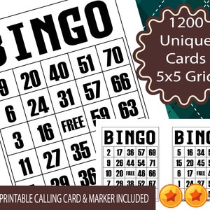 1800 Printable Bingo Cards, 1 per page, Party Favors Supplies For All Occasions, 1-75 Ball Classic Bingo Game Instant Download