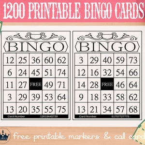 1200 afdrukbare bingokaarten + 100 bonus gratis - klassiek bingospel met 75 ballen, perfect voor feesten en inzamelingsacties Directe pdf-download