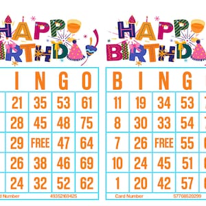1200 afdrukbare bingokaarten, 2 per pagina, groot, verjaardagsbingospel, Instant Download Print, verjaardagsfeestje bingo