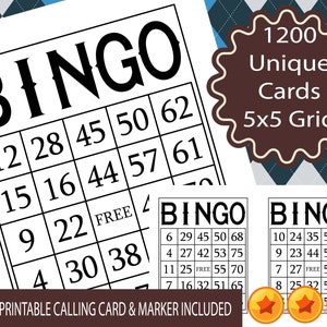1200 Printable Bingo Cards, 1 per page, Minimalist PDF Format For All Occasions, 1-75 Ball Classic Bingo Game Instant Download