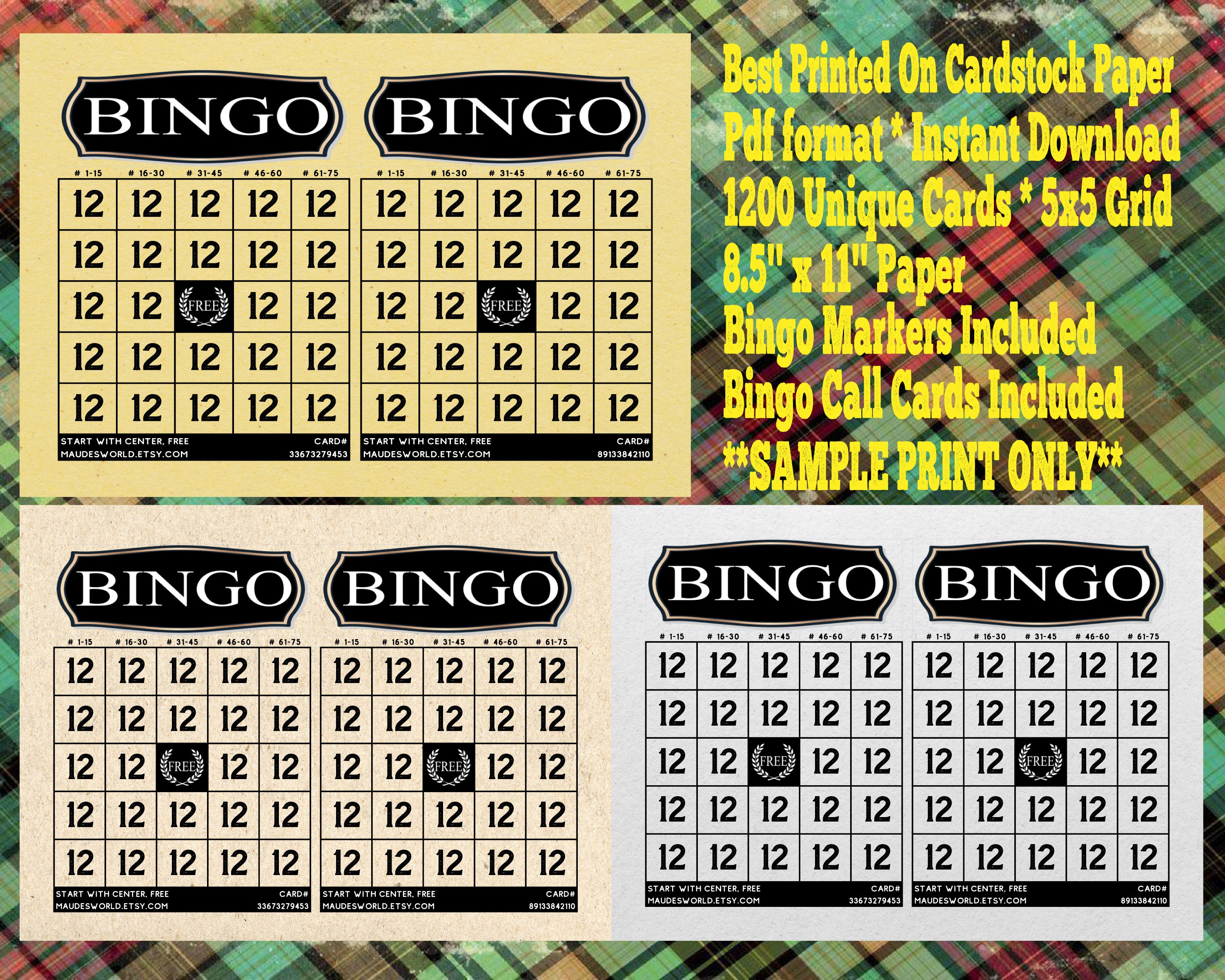 1200 Cartones de Bingo Color Negro Tema Vintage PDF Fiesta Divertida  Imprimible Instantánea 1 a 75 Bolas Juego Clásico -  España