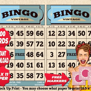1200 cartelle Bingo Sky Blue Vintage Theme PDF stampabile istantaneamente Fun Party da 1 a 75 palline Gioco classico BC017