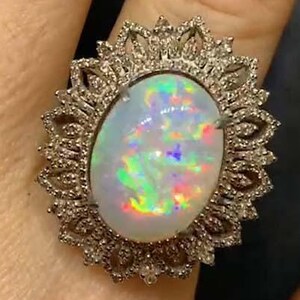 Luxurious Ethiopian Fire Opal Gemstone Ring, Pave Diamond Handcrafted Jewelry, 925 Sterling Silver, Engagement Gift Ring, Bridal Gift Ring
