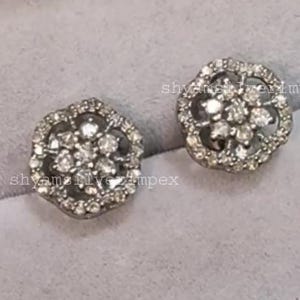Handmade Natural Diamond Stud Earrings, 925 Sterling Silver Rhodium Plated Jewelry, Gift for Her