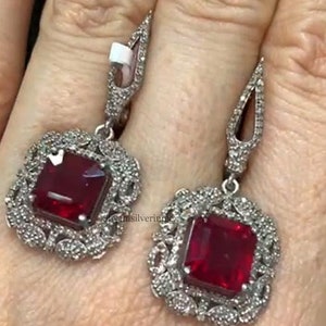 Beautiful Natural Ruby Gemstone Handmade Earring, Pave Diamond Dangler Earring, 925 Sterling Silver, Wedding Anniversary Gift Jewelry