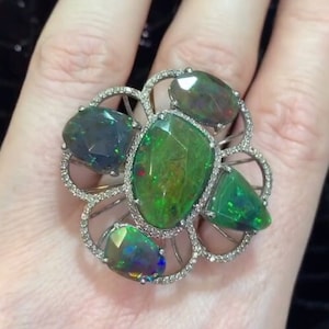 Ethiopian Fire Opal Gemstone Ring 925 Sterling Silver Ring Handmade Ring Pave Diamond Ring Fine Ring Jewelry Cocktail Ring Birthday Gift