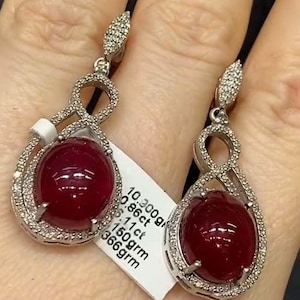 Beautiful Ruby Dangle Drop Earring, 925 Sterling Silver, Birthstone Gift Jewelry, Pave Diamond Gemstone Earring, Anniversary Gift Jewelry