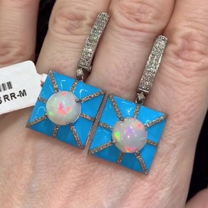 Pendientes de plata de ley con ópalo y diamantes pavé - Joyería Art Déco