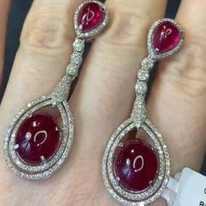 Natural Ruby Gemstone Dangle Drop Earring, 925 Sterling Silver, Perfect Birthday Gift, Pave Diamond Earring, Women Anniversary Gift Jewelry