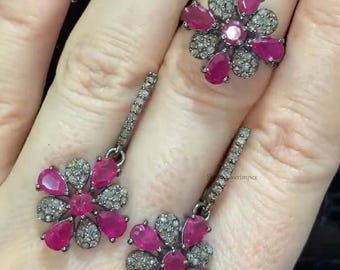 Set di orecchini con anello e diamanti in stile Art Déco, argento sterling 925