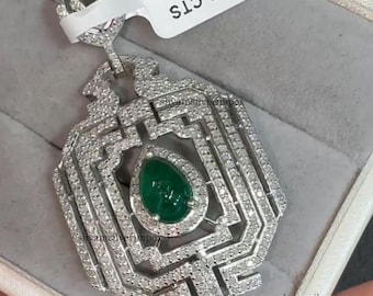 Stijlvolle smaragdgroene diamanten hanger Handgemaakt 925 sterlingzilver Gerhodineerd luxe edelsteen cadeau Her