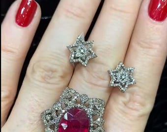 Anello con rubino naturale e diamanti, orecchini in argento sterling 925 con diamanti, regalo di compleanno