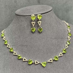 Natural Peridot Gemstone Jewelry, Pave Diamond Necklace, 925 Sterling Silver ,Anniversary Gift For Women image 2
