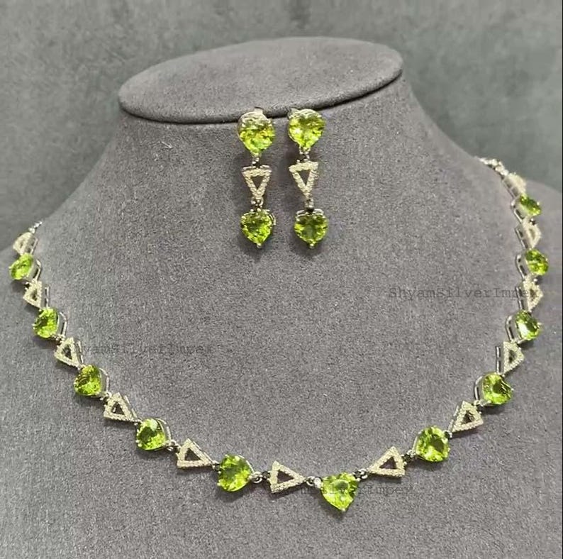 Natural Peridot Gemstone Jewelry, Pave Diamond Necklace, 925 Sterling Silver ,Anniversary Gift For Women image 2